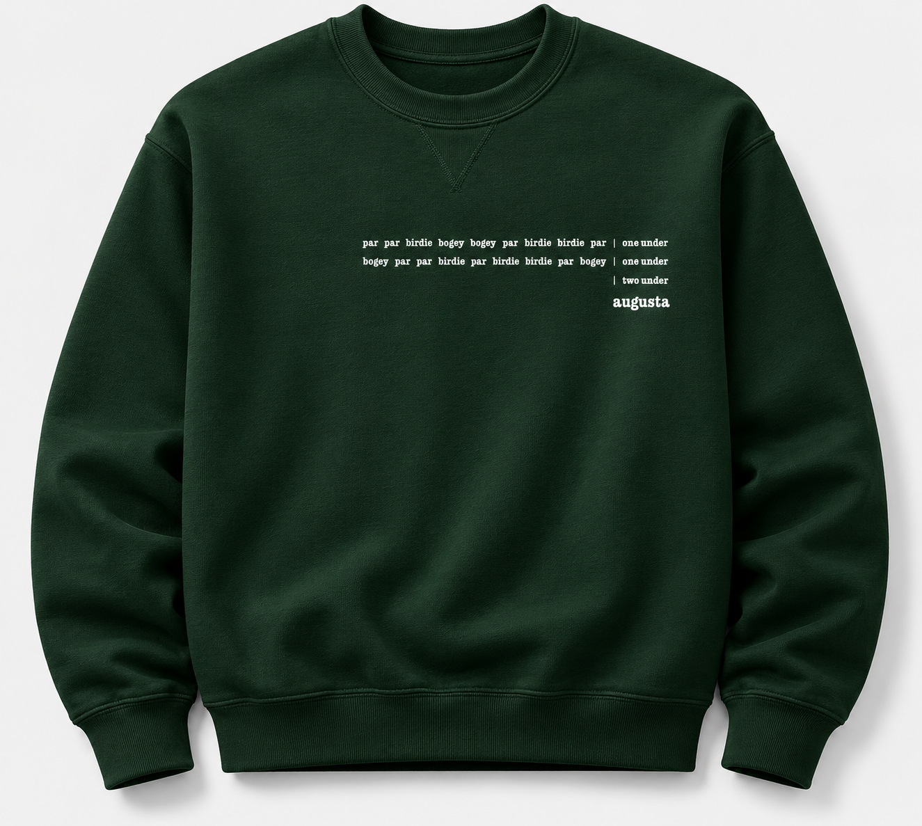 Forest green crewneck sweatshirt with augusta typewriter print