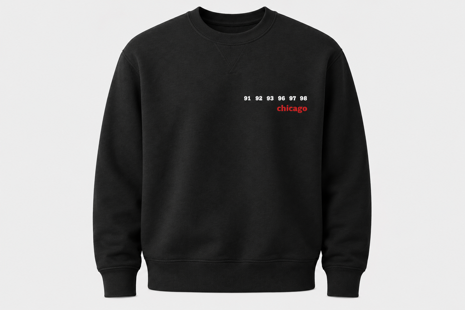 Black crewneck sweatshirt with chicago print